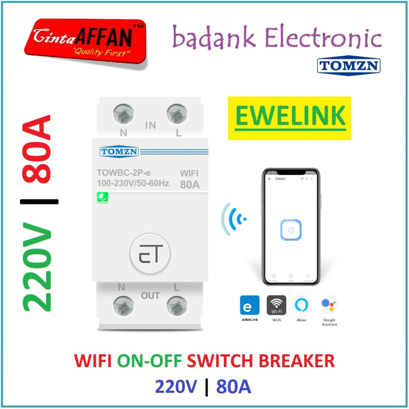 Ewelink Wifi 1 Phase ON-OFF Switch Breaker 80A 220VAC DIN Rail